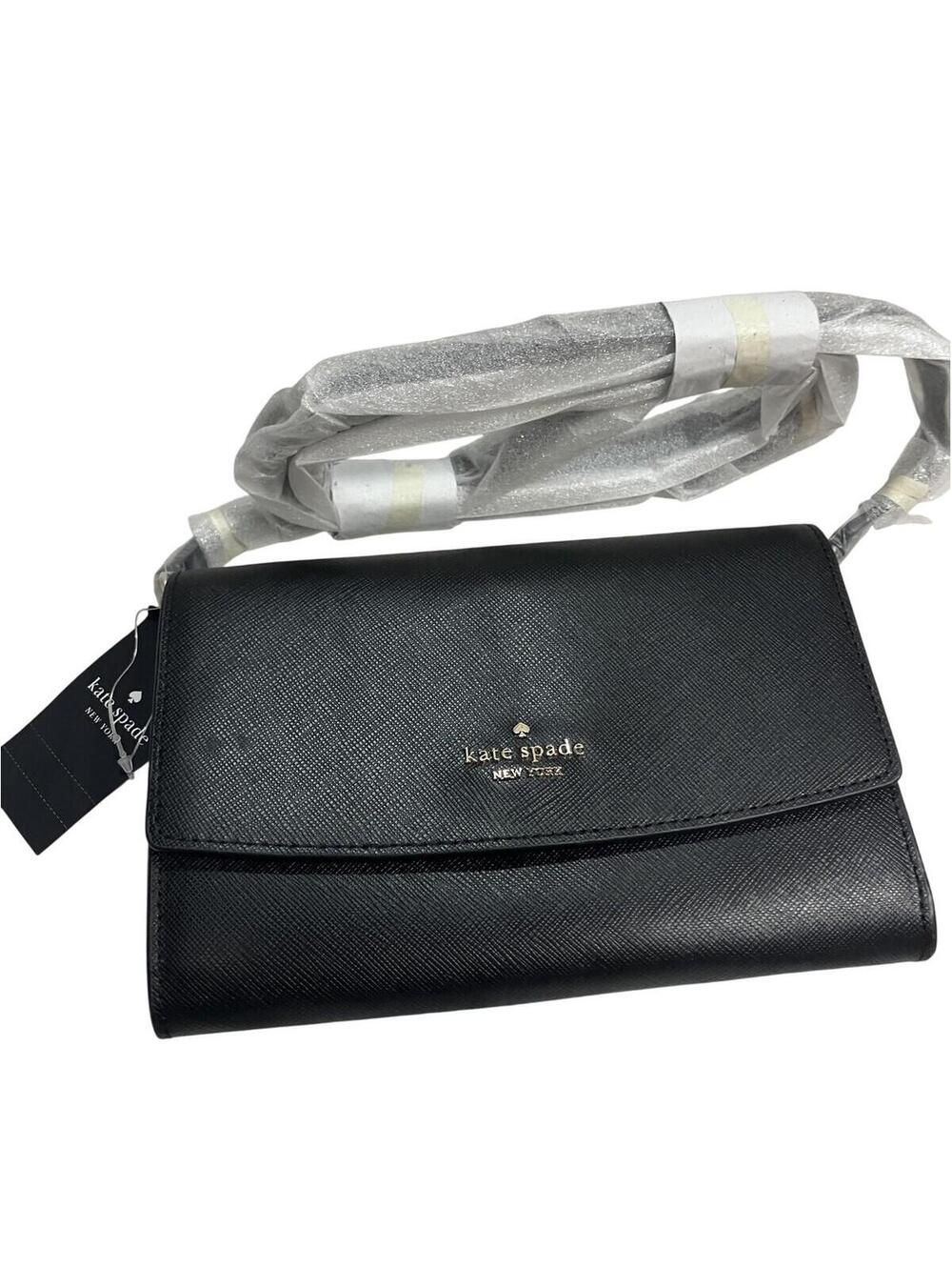 Kate Spade Crossbody Bag Womens Small Black Perry Saffiano Leather Wallet Purse